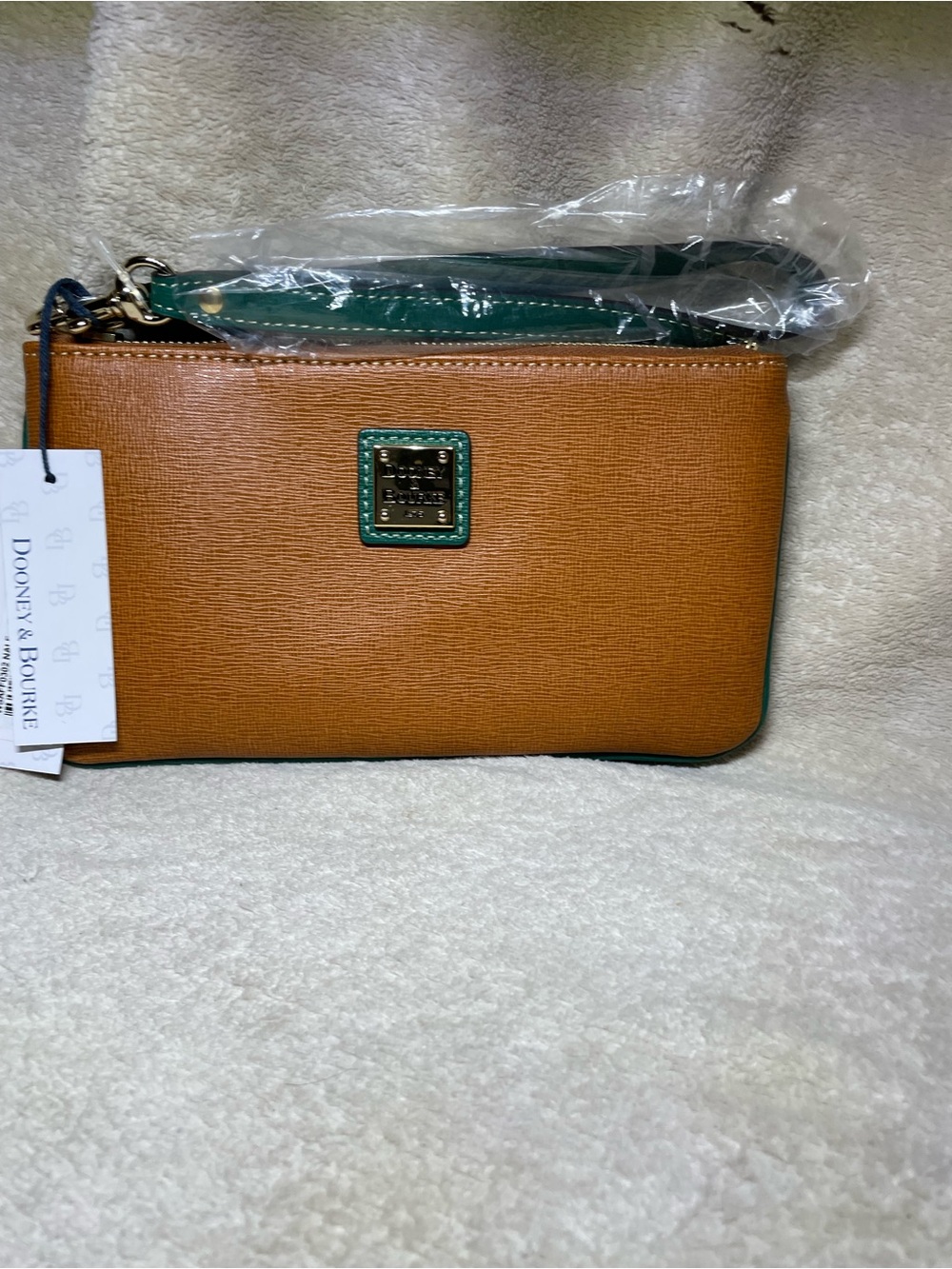Dooney & Bourke Tan Wristlet with Green Trim